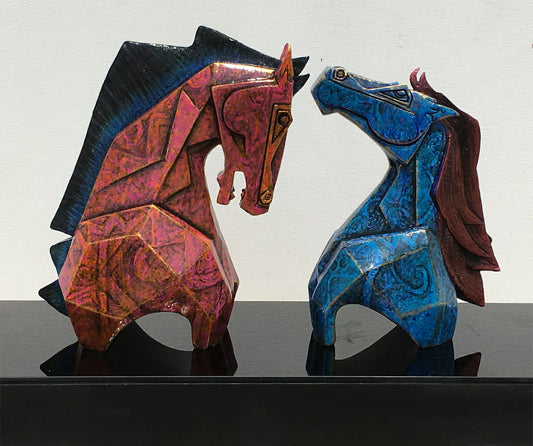 Colorful horse sculptures as functional sideboard decor ideas adding artistic charm to modern interiors