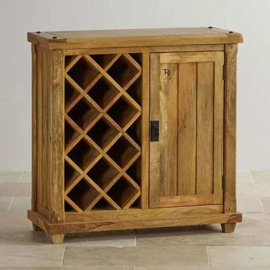 Devi Solid Mango Wood Bar Cabinet with Door and Rack