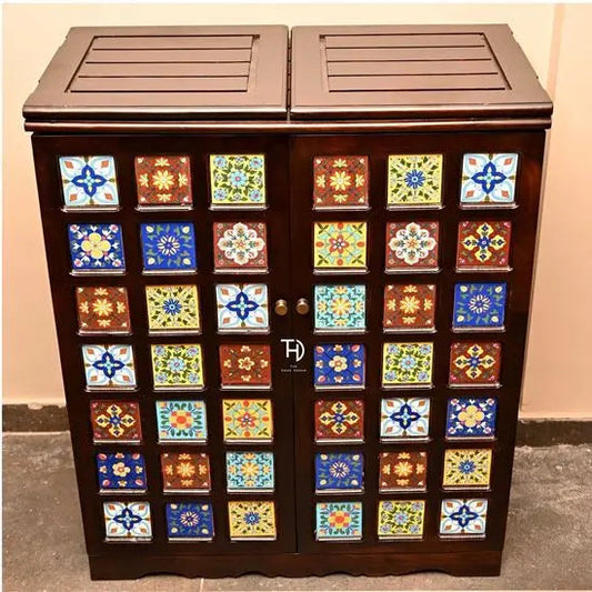 Siramika Extendable Bar Cabinet with Ceramic Tile Doors
