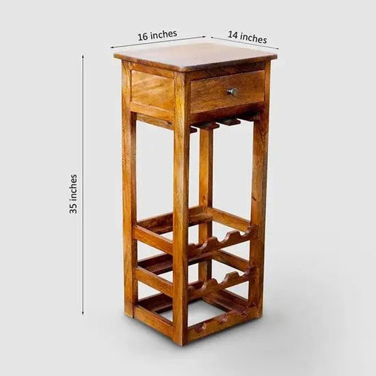 Compact Solid Mango Wood Bar Cabinet with Drawer