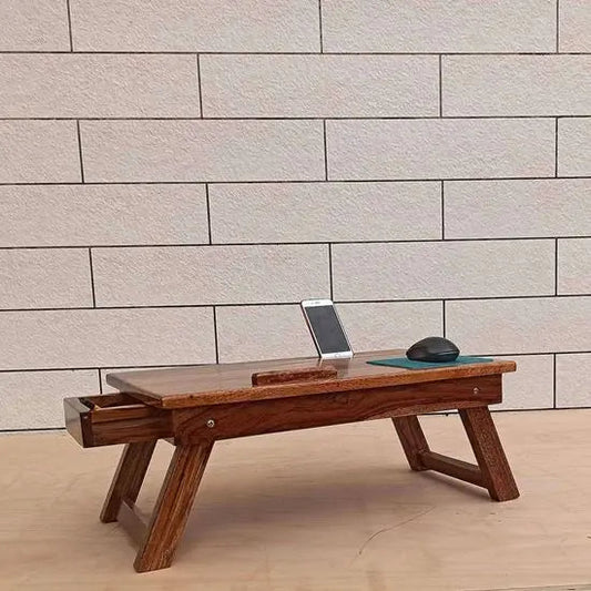 Sheesham Wood One-Drawer Portable Laptop Table with Mouse Pad