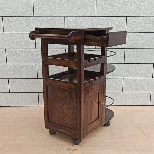 Walnut Logan Bar Cabinet with Wheels, One Door One Drawer