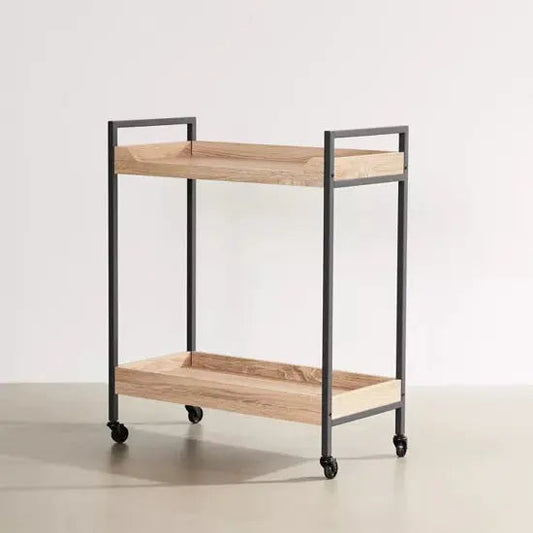 Grizzo Mango Wood Serving Trolley with Metal Legs and Wheels