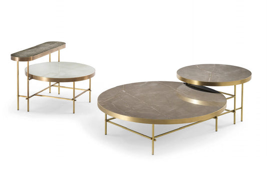 Elegant Round Cross Coffee Table with Marble/Glass Top, Chic Gold Finish
