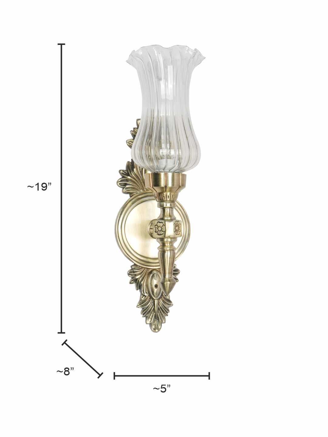 Elegant Antique Brass Aluminium Torch Wall Sconce with Fluted Clear Glass Shade