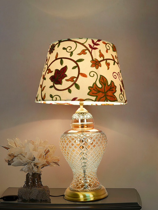 Luxury Golden Luster Glass Urn Table Lamp with Intricate Kashida Shade