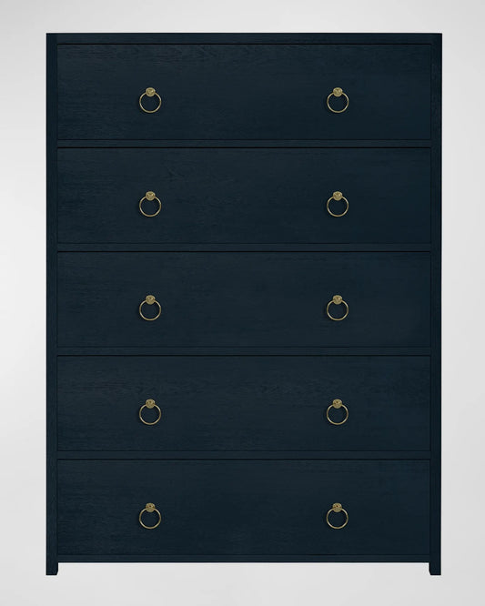Elegant Lark Chest: Golden Ring Pulls, Smooth Ball Bearing Glides, Textured Wooden Finish