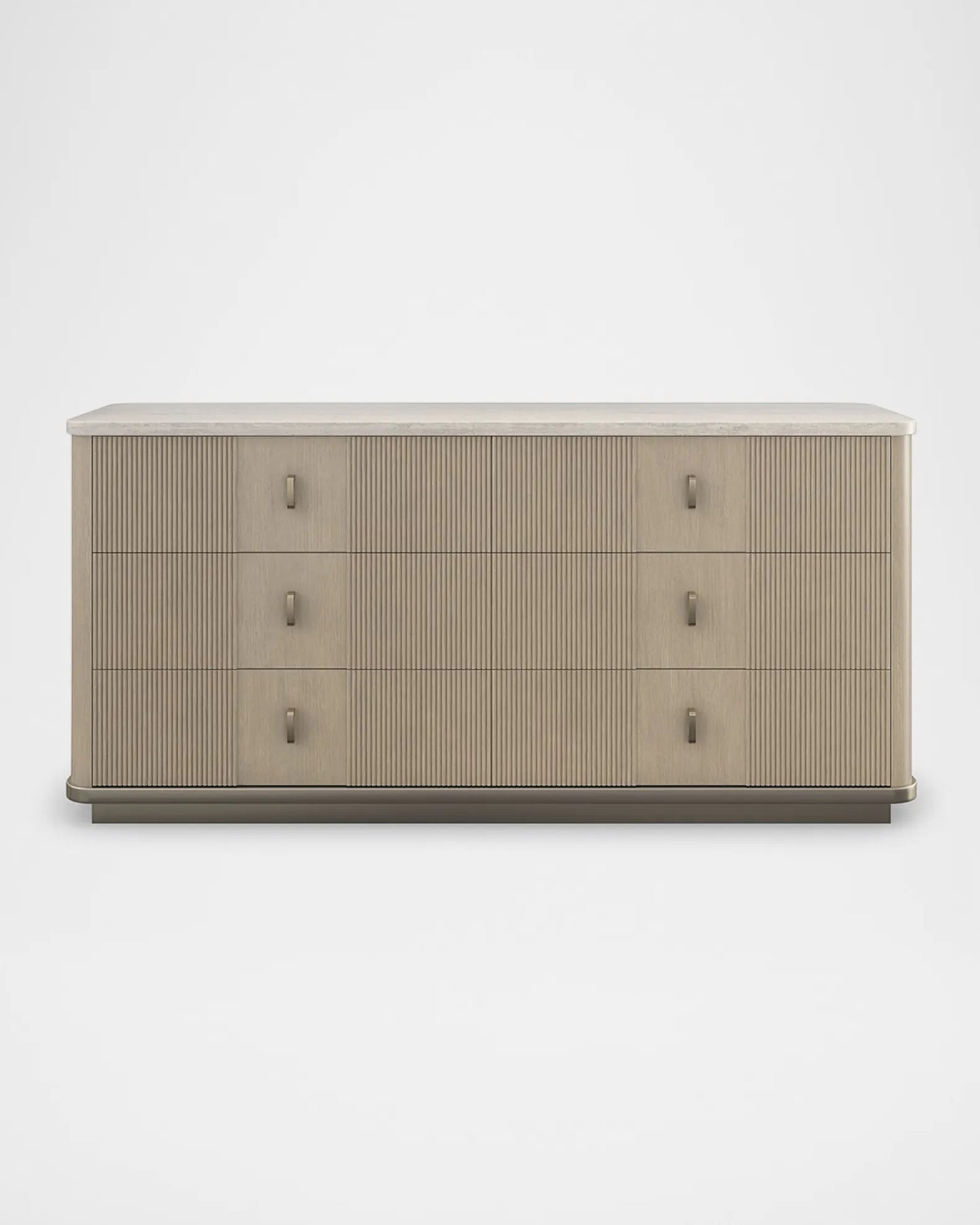 Elegant Rhythm Chest: Six Drawer Modern Oak Finish Console with Marble Top