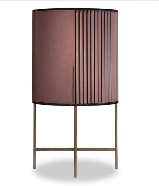 Luxurious Plush Leather Bar Unit with Gold Metal Base and Oak Accents