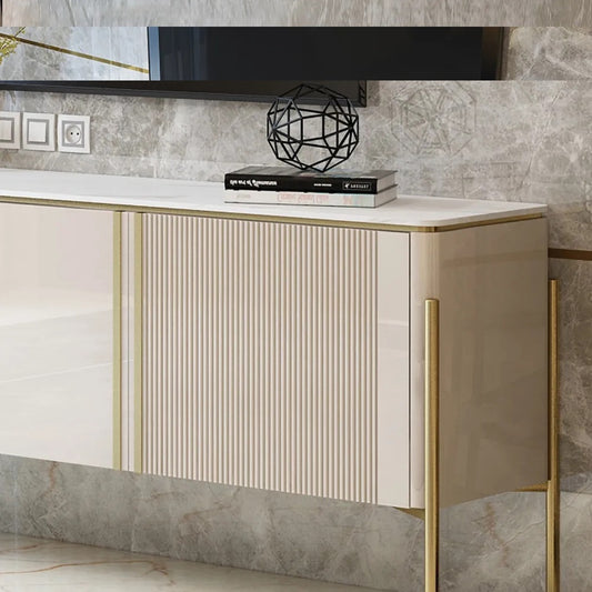 Modern Fluted Gold Finish TV Entertainment Unit with Storage for 80-inch Televisions