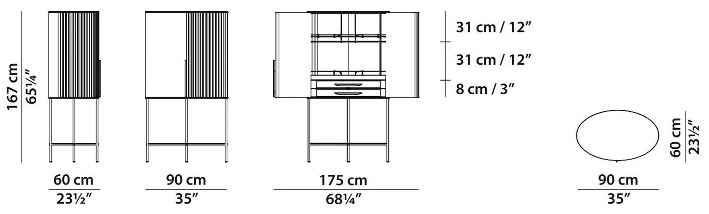 Luxurious Plush Leather Bar Unit with Gold Metal Base and Oak Accents