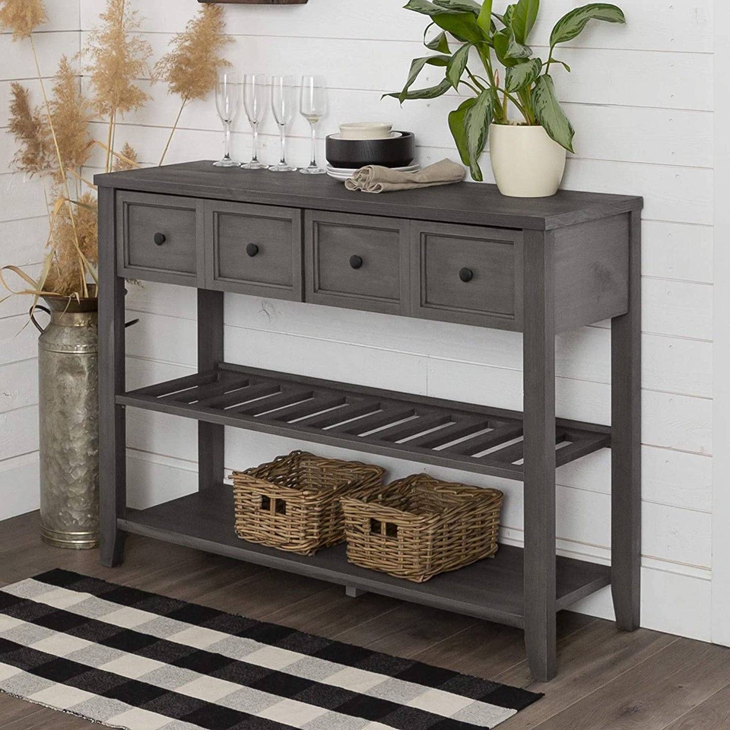 Wood Buffet Sideboard Entryway Serving Storage Cabinet Doors Dining Room Console, 48 Inch, Grey