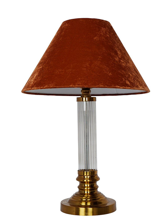 Modern Elegant Orange Velvet Fluted Glass Table Lamp with Brass Antique Finish