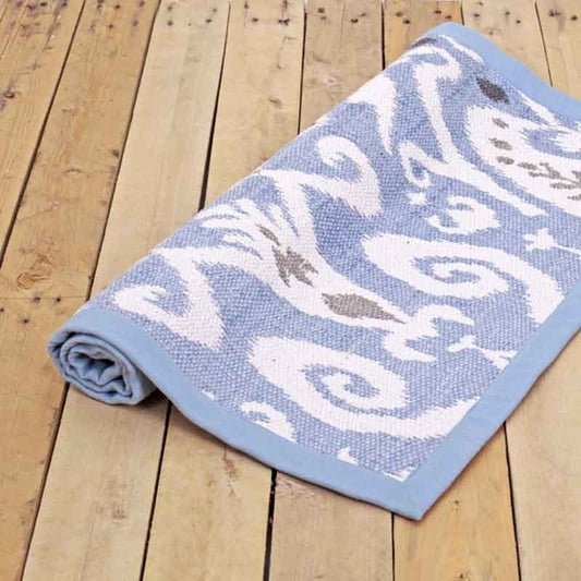 Blue Ikat Printed 100% Cotton Rug 24x36 Inch Accent