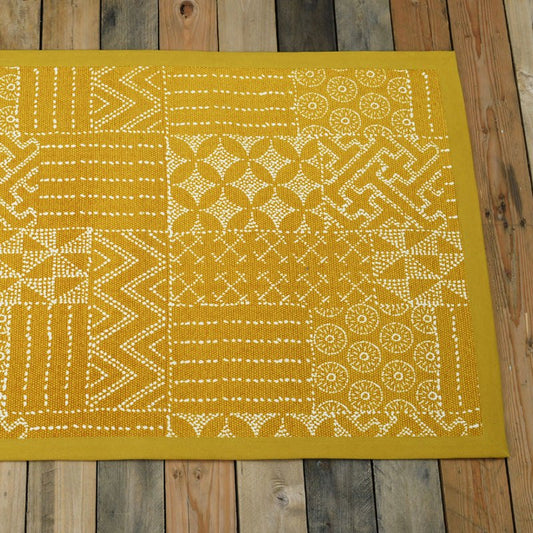 Mustard Geometric Cotton Printed Rug – Handcrafted 24x36 Inch