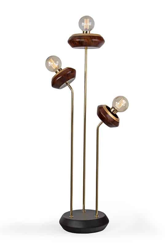 Elegant Trayah Gold Leaf Brass Floor Lamp with Rosewood