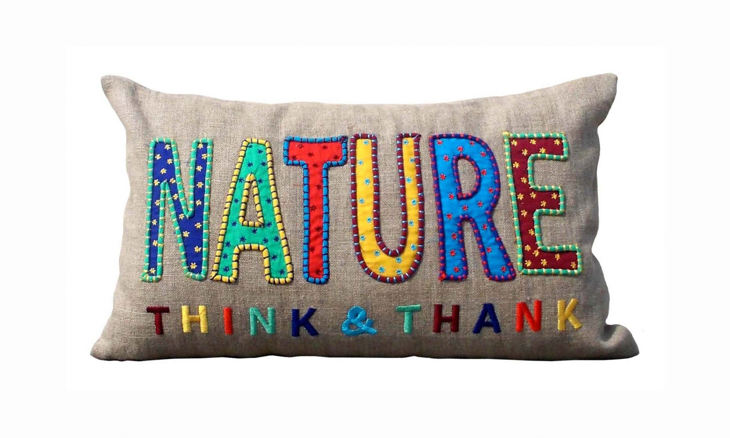 Nature Bohemian Linen Pillow Cover – Vibrant Multicolour Applique – 30×50 cm