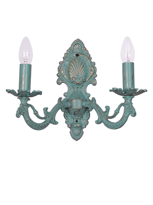 Vintage Distressed Green Cast Aluminium 2-Light Candelabra Wall Sconce Home Décor