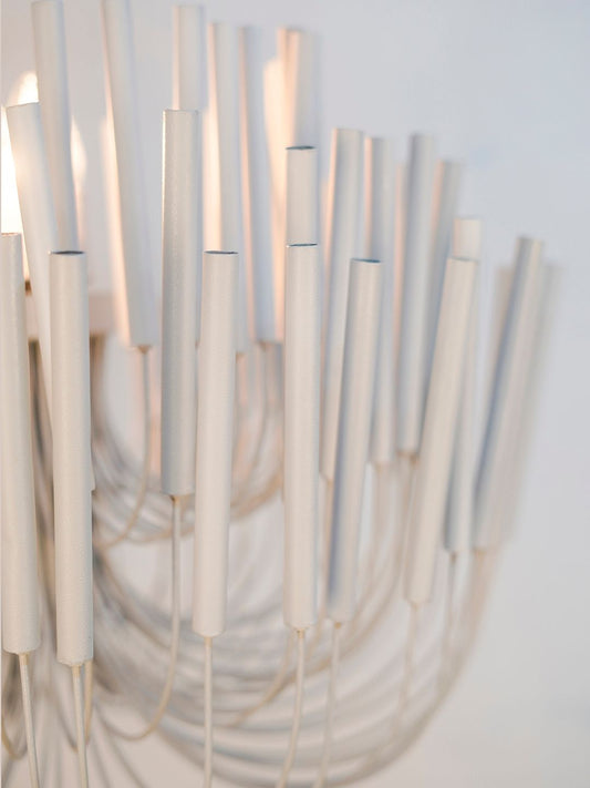 Chic Off-White Modern Chandelier: Sculptural Candle Sticks for Elegant Homes