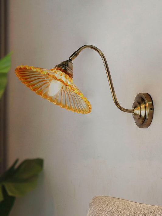 Modern Industrial Amber Ribbed Glass Adjustable Gooseneck Wall Sconce