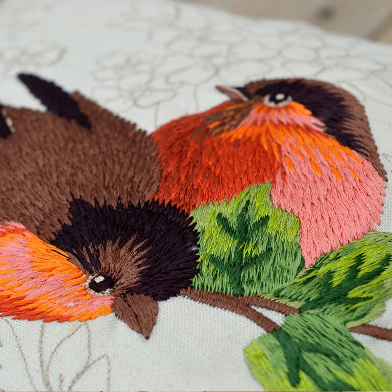 Embroidered Love Birds Cotton Throw Pillow Cover Off‑White