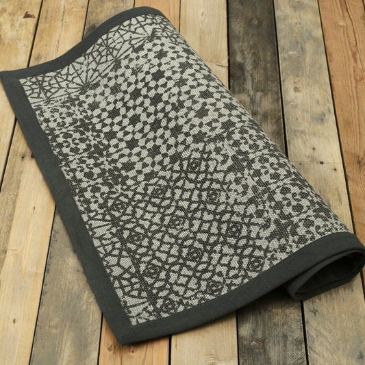 Grey Geometric Trellis Cotton Rug | Distressed Print | Handmade in India