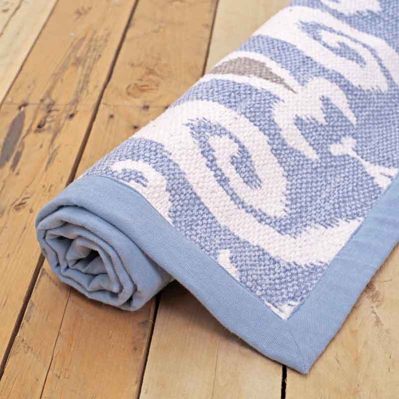 Blue Ikat Printed 100% Cotton Rug 24x36 Inch Accent