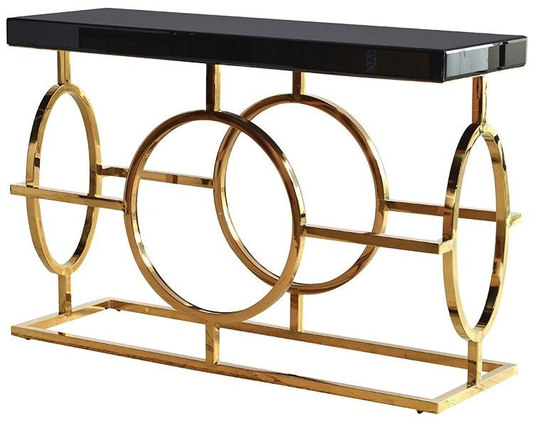 Elegant Mackintosh Gold & Black Glass Console Table for Luxurious Home Decor
