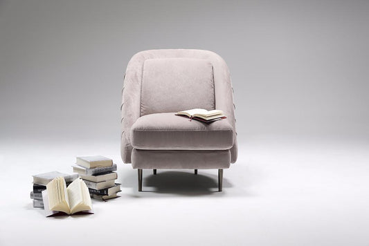 Elegant Belle Fabric Armchair: Cozy High Back, Wooden Frame, Metal Legs