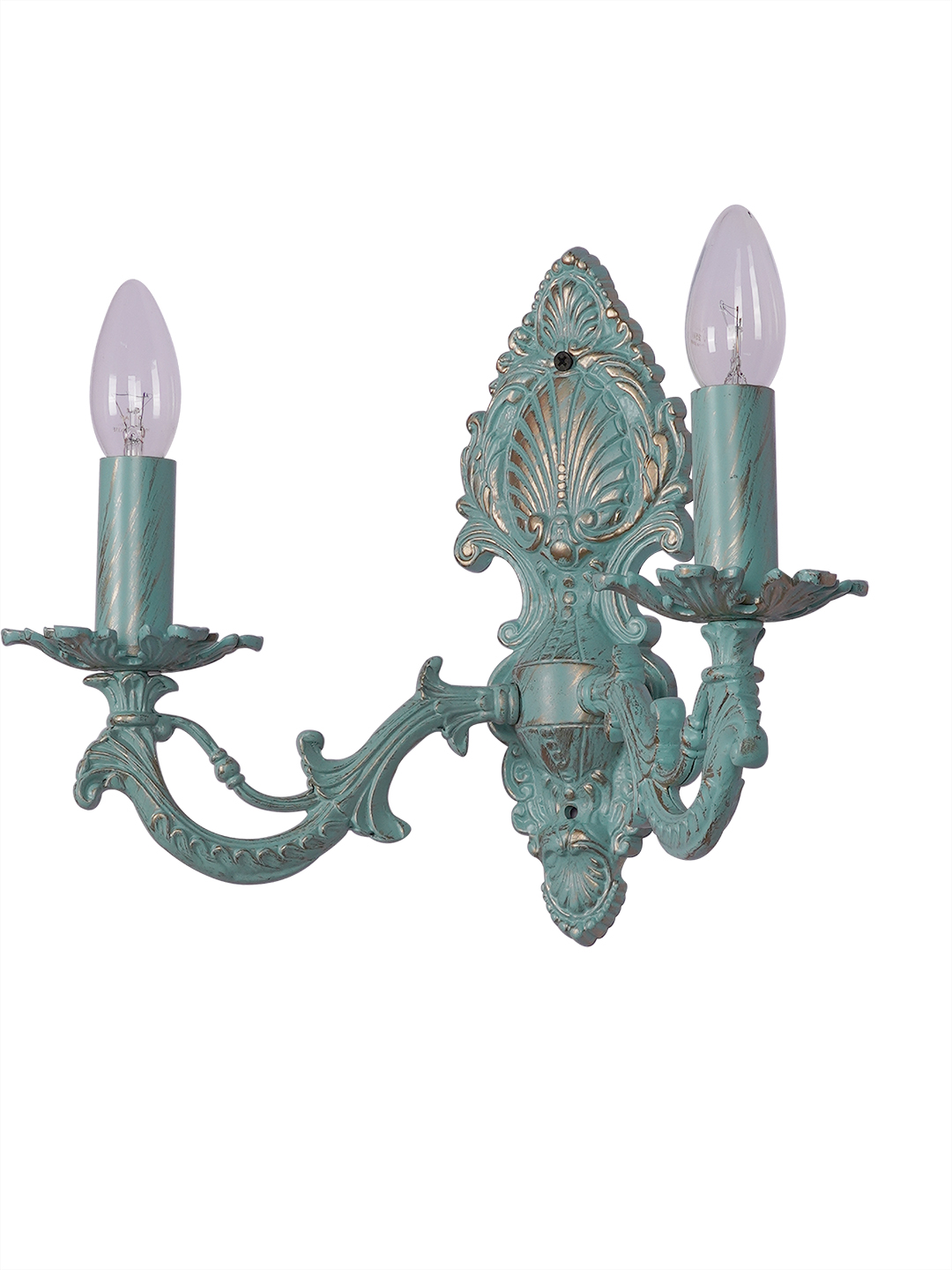 Vintage Distressed Green Cast Aluminium 2-Light Candelabra Wall Sconce