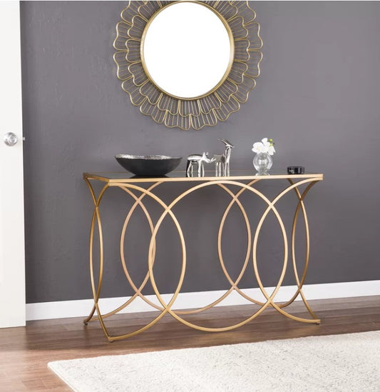 Chic Mirrored Gold Geometric Console Table for Entryway, Living Room, Sofa Accent