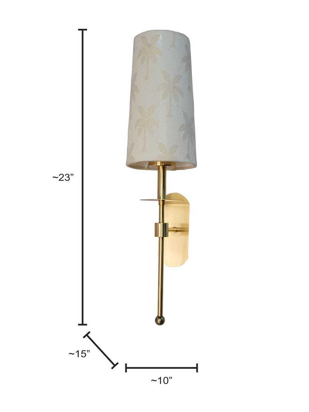 Decorative Antique Brass Long Arm Wall Sconce, Palm Motif Fabric Shade, E27 Holder