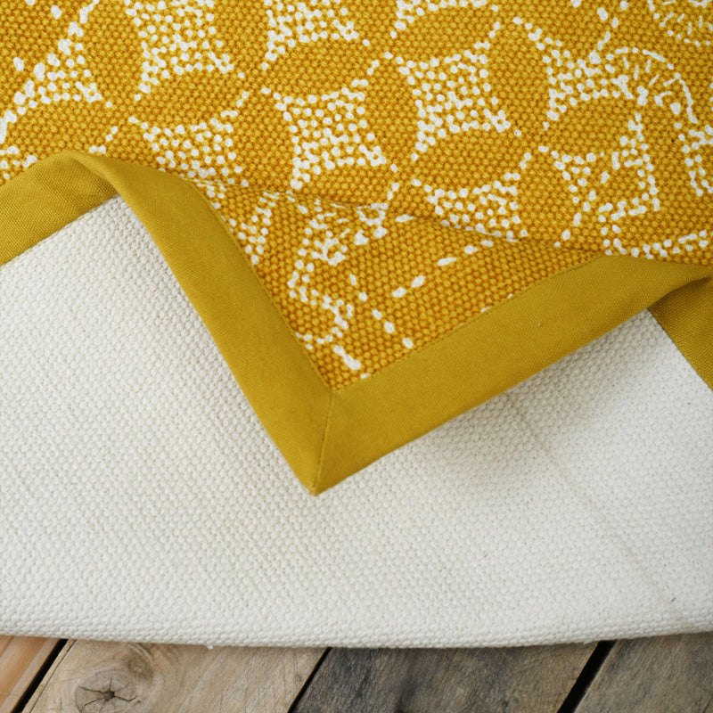 Mustard Geometric Cotton Printed Rug – Handcrafted 24x36 Inch