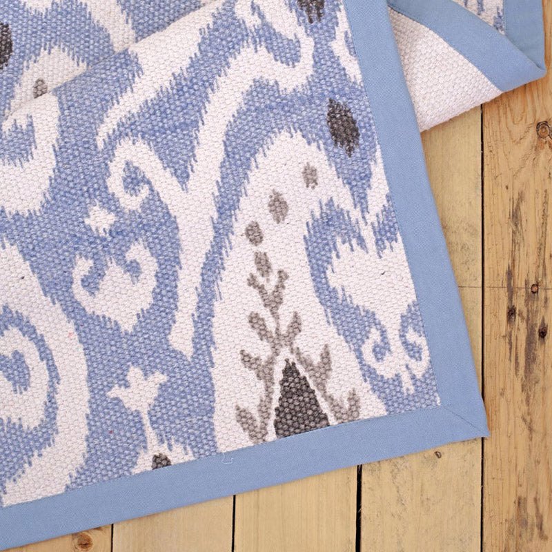 Blue Ikat Printed 100% Cotton Rug 24x36 Inch Accent