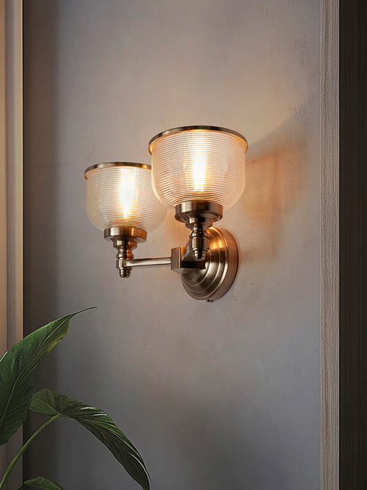 Elegant Rose Gold Double Wall Sconce with Beautiful Rimmed Glass Shades