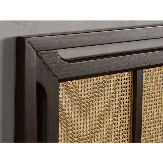 Handcrafted Bonch Cane Bed with Walnut Finish – Mid‑Century Rattan Elegance