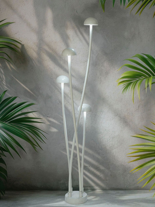 Fos Lighting Enoki Modern LED Mushroom Bollard Set, Off-White Outdoor Garden Pathway Lights