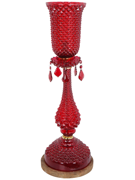Elegant Traditional Red Textured Glass Brass Table Lamp, Single-Light, 68cm Tall