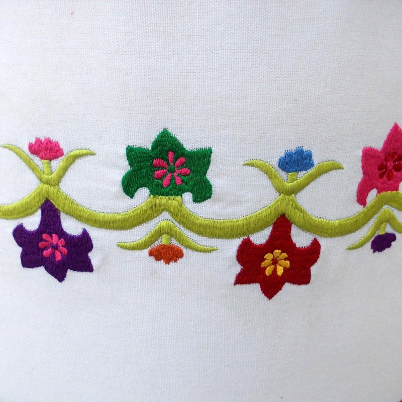 Handcrafted Off White Suzani Pouf Cover with Multicolor Embroidery