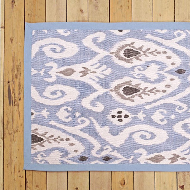 Blue Ikat Printed 100% Cotton Rug 24x36 Inch Accent