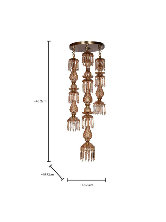 Elegant Golden Luster Glass 3-Light Cascading Crystal Multi-Pendant Chandelier