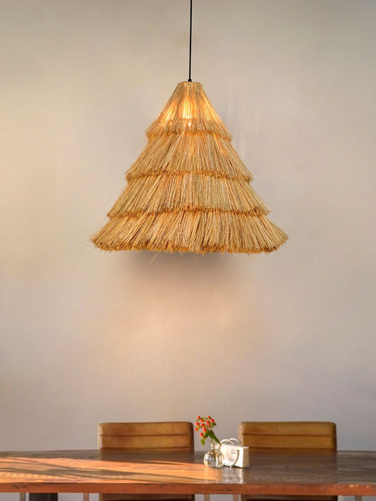 Handcrafted Munja Hay Cone Pendant Light: Modern Rustic Natural Boho Fixture