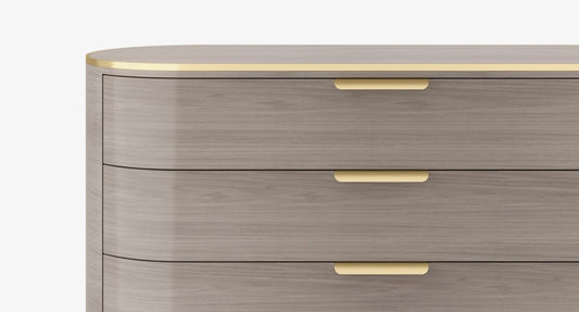Elegant New York Curved High-Gloss Veneer Chest of 3 Drawers with Brass Accents