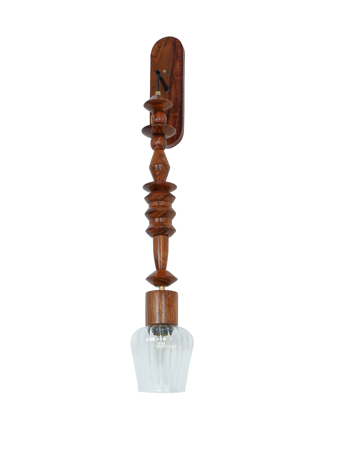 Artistic Long Geometric Wooden Bead Wall Lamp, Sheesham Wood Pendant Light