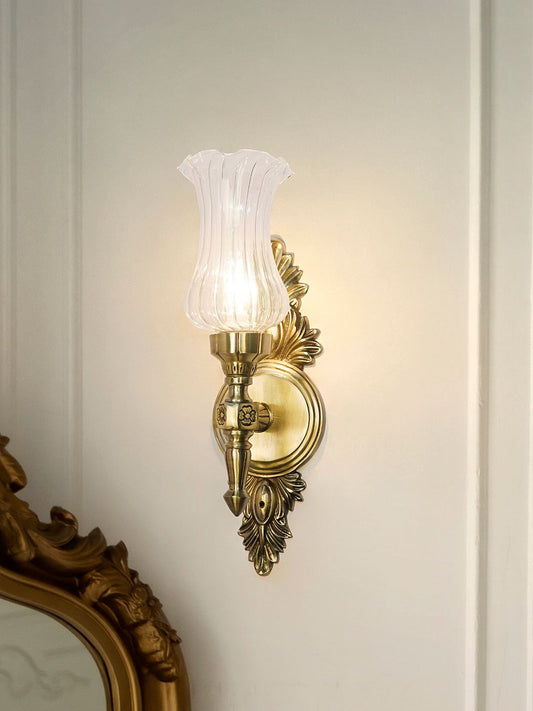 Elegant Antique Brass Aluminium Torch Wall Sconce with Fluted Clear Glass Shade