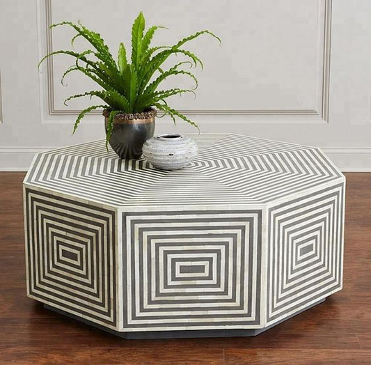 Handcrafted Hexagon Bone Inlay Coffee Table - Modern Living Room Centrepiece Design