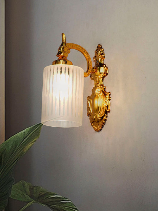 Elegant Gold Traditional Wall Sconce with Frosted Hand-Cut Glass Shade