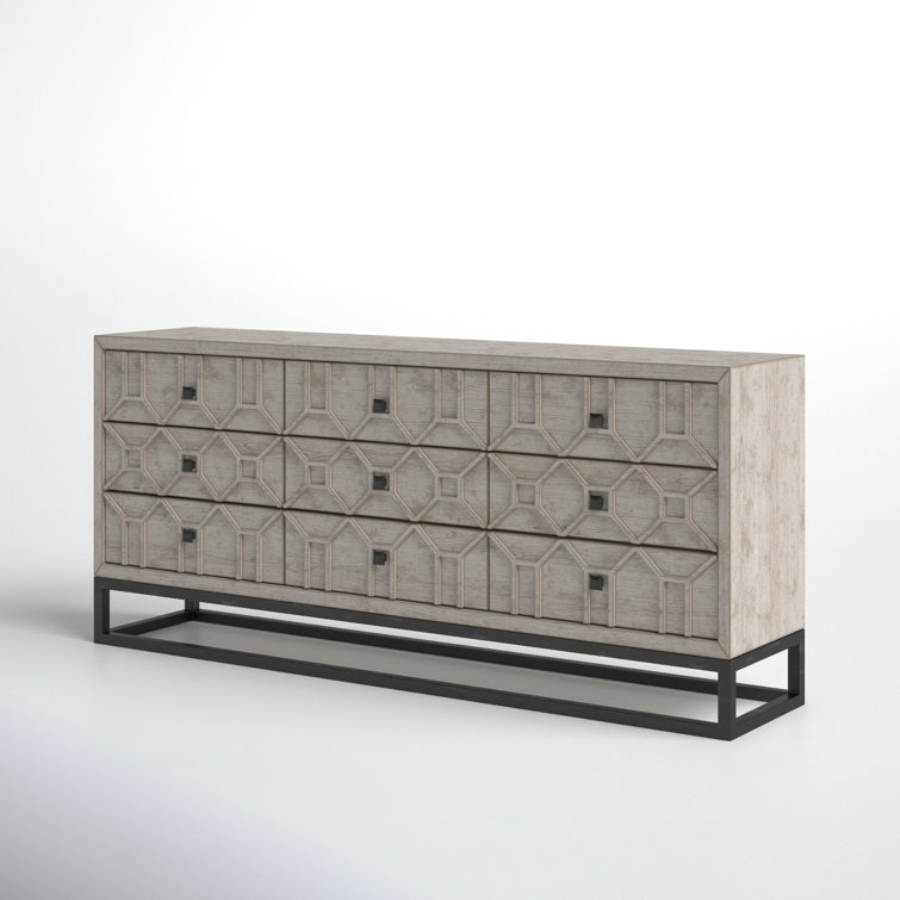 Elegant Smoke Grey Mango Wood Chest Drawer Sideboard