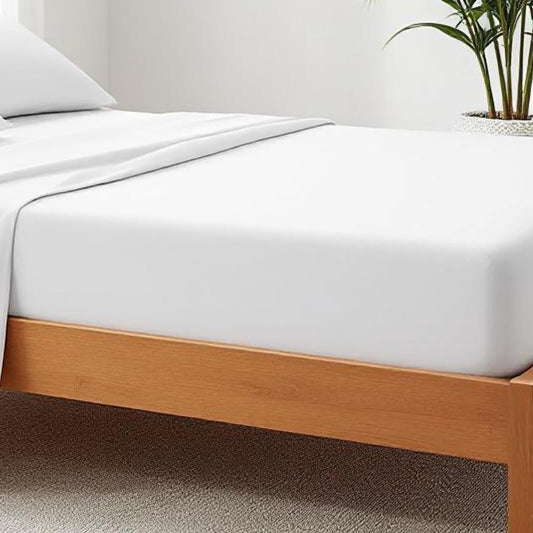 600TC Luxury White Cotton Fitted Sheet Set with Pillowcase