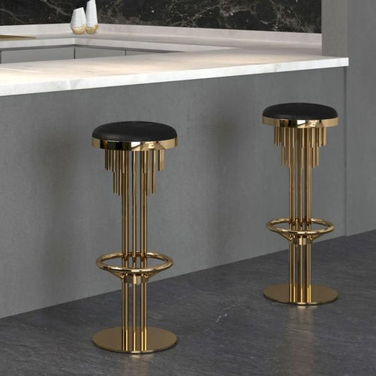 Opulent Art Deco Bar Stool: Polished Gold Frame, Luxurious Upholstery, Bespoke Elegance